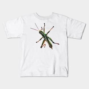 Green Grasshopper Climbing Watercolor Style Kids T-Shirt